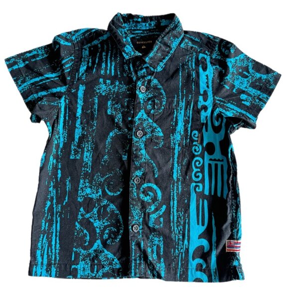 Quiksilver Boys Button Down Shirt Size 5 Blue Black - Picture 1 of 2